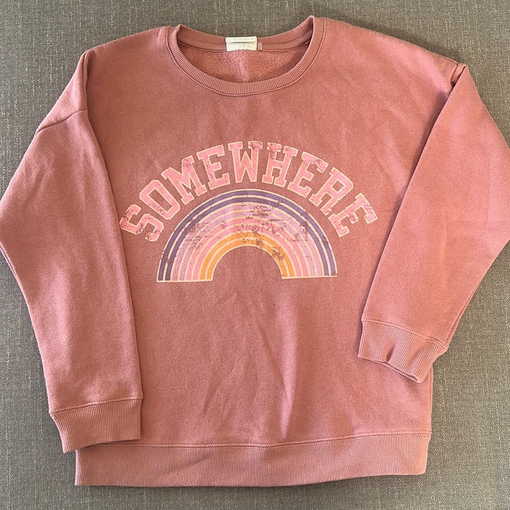 Cotton On Kids Rose Pink Somewhere Over The Rainbow Crewneck Sweatshirt Sz 9-10